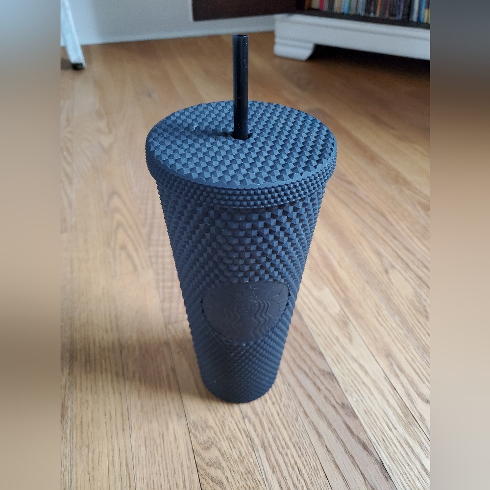 Black Textured Tumbler with Straw